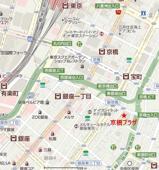 京橋プラザまでのマップ